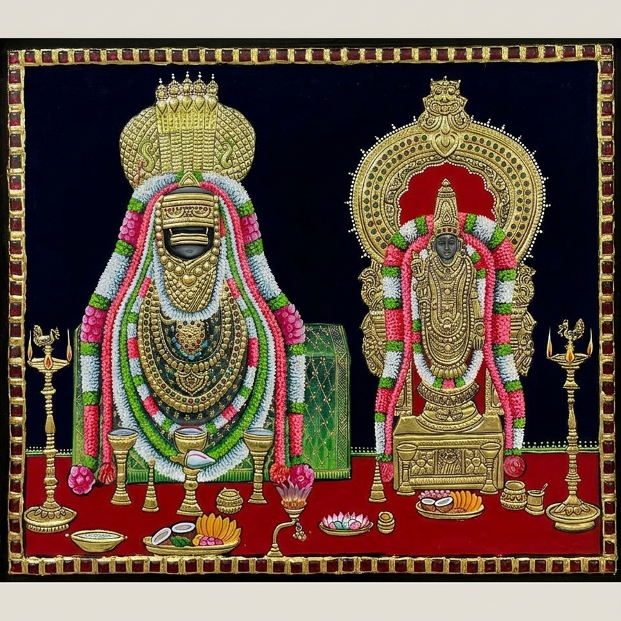 Thanjavur Painting – Lord Annamalaiyar & Unnamalai Amman