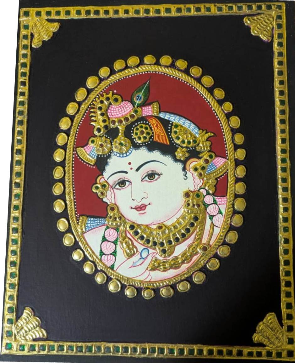Thanjavur Painting – Dollar Krishna (15x12 Inches)
