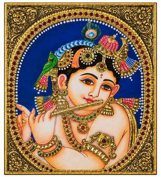 Balakrishna with Flute Tanjore Painting 6x8 inches