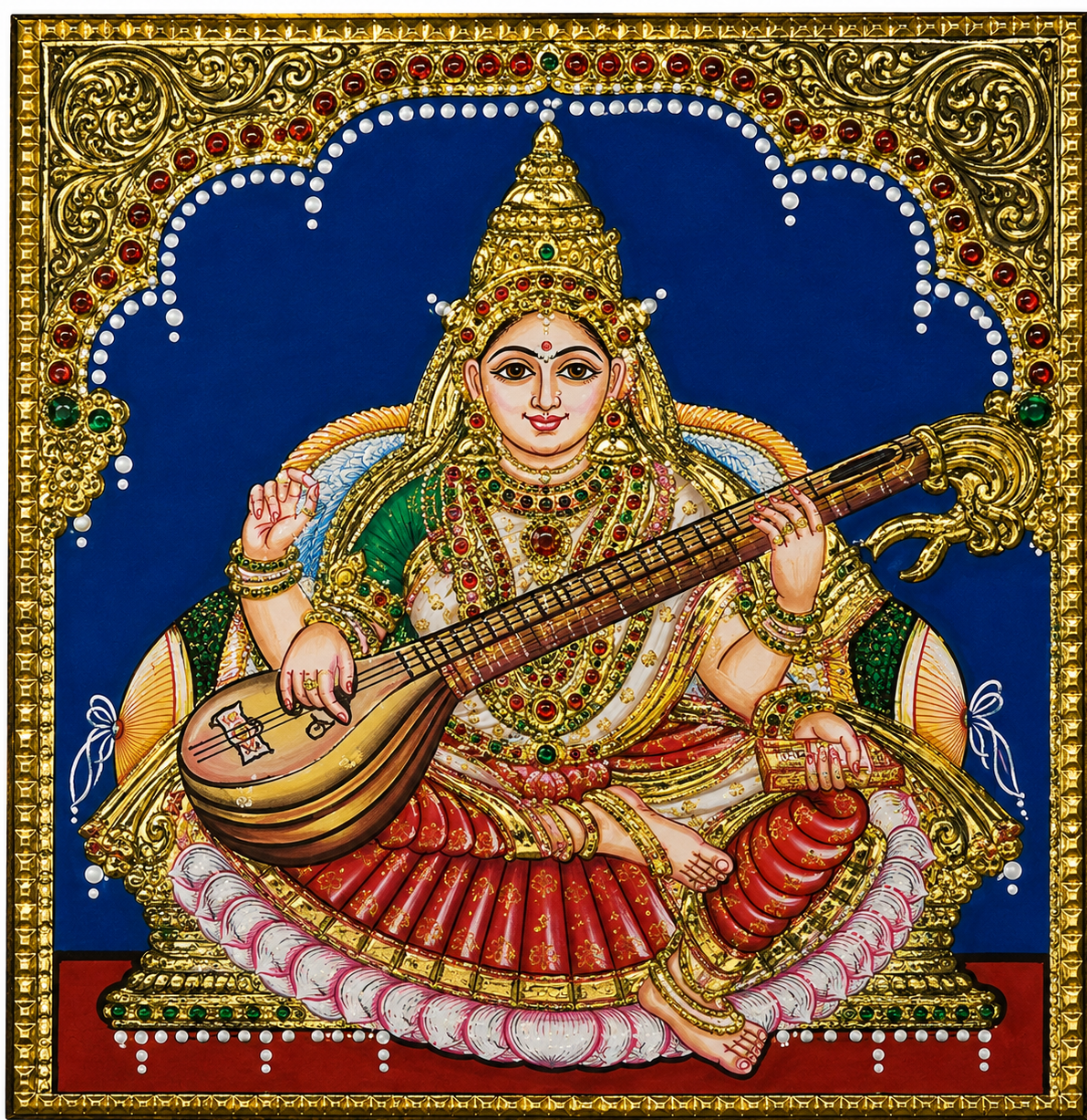 Goddess of Art Saraswathi Tanjore Painting 6x8 inches