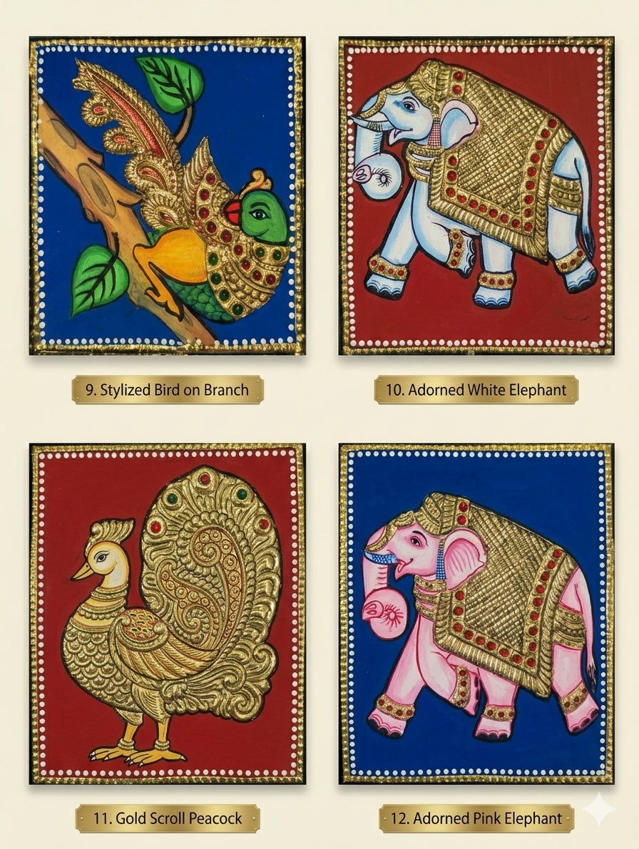 Thanjavur Painting – Adorned Pink Elephant (5x5 inches)