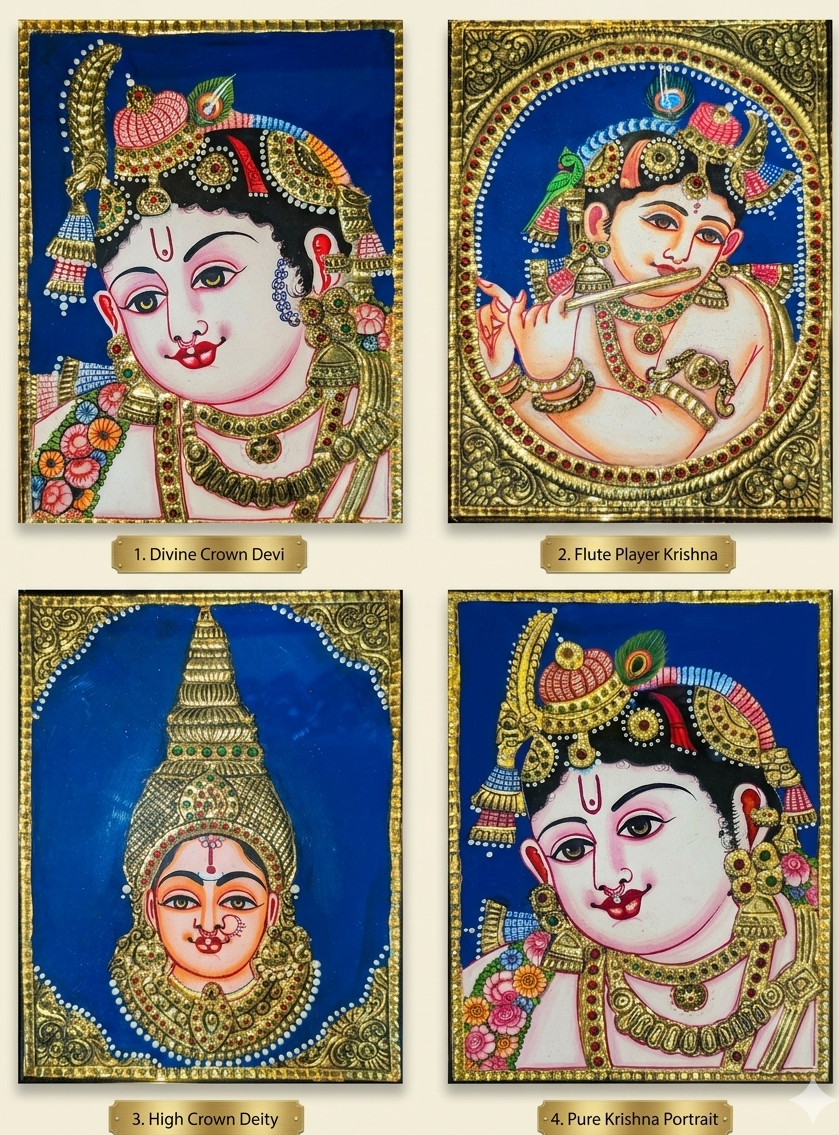 Thanjavur Painting – Pure Krishna Portrait (8x6 inches)