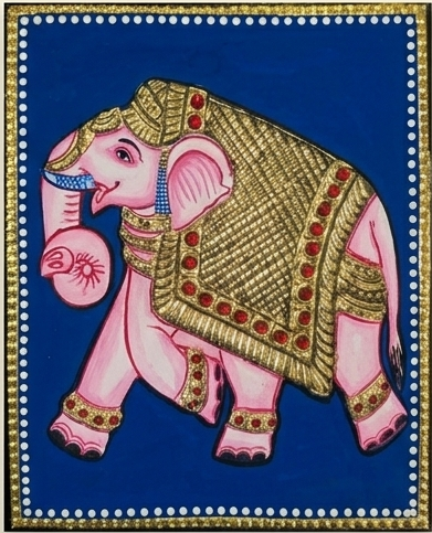 Pink Elephant Tanjore Painting 5x5 inches