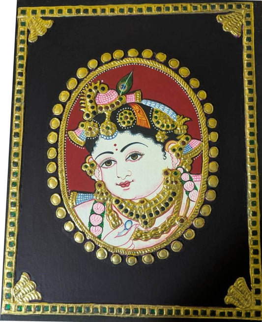 Thanjavur Painting – Dollar Krishna (15x12 Inches)