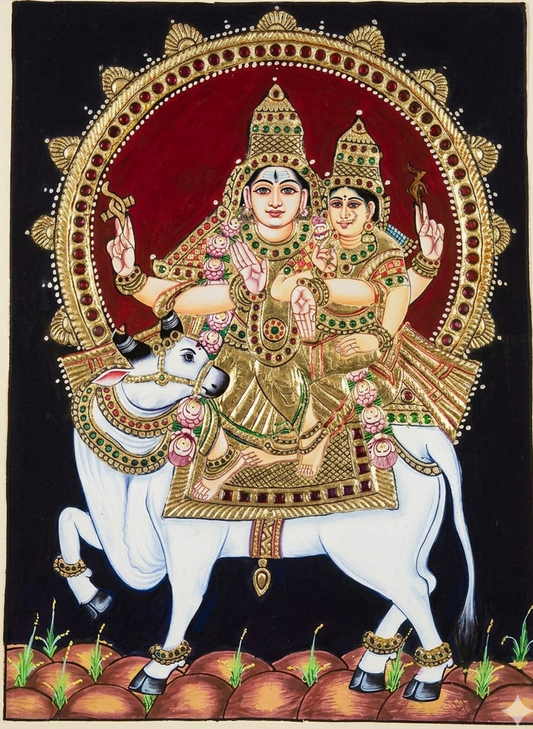 Thanjavur Painting – Lord Shiva & Parvathi