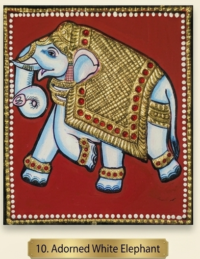 Adorned White Elephant Tanjore Painting 5x5 inches